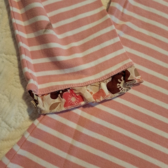 Boden women's size 4 3/4 sleve pink & white stripe with floral trim shirt VGUC - Picture 2 of 4